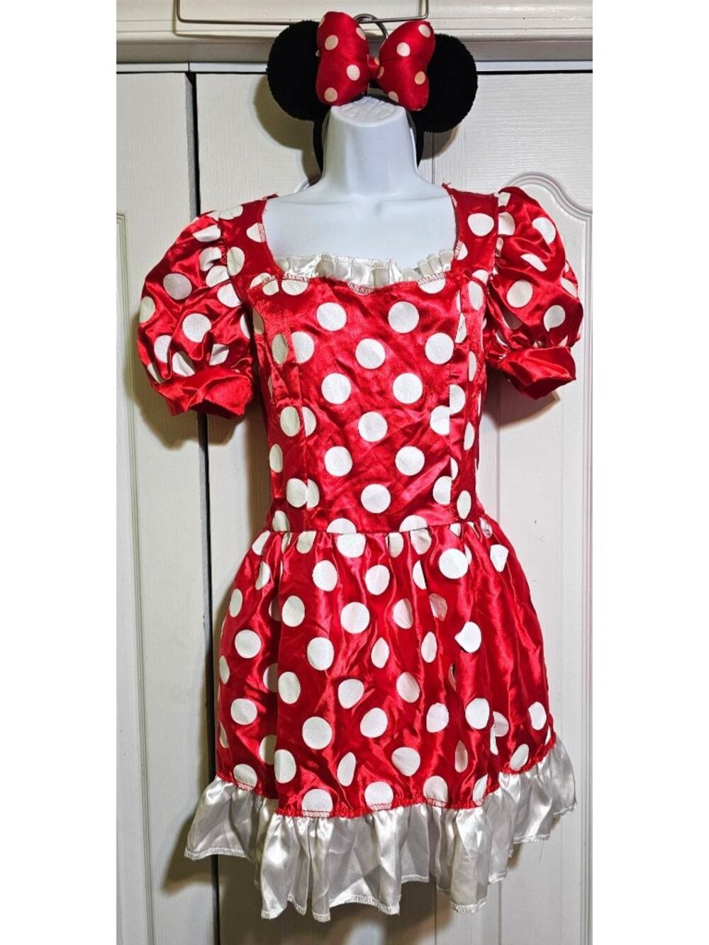 Minnie Mouse Costume Dress Disney Park Ears Headband Plush Gloves Adult M